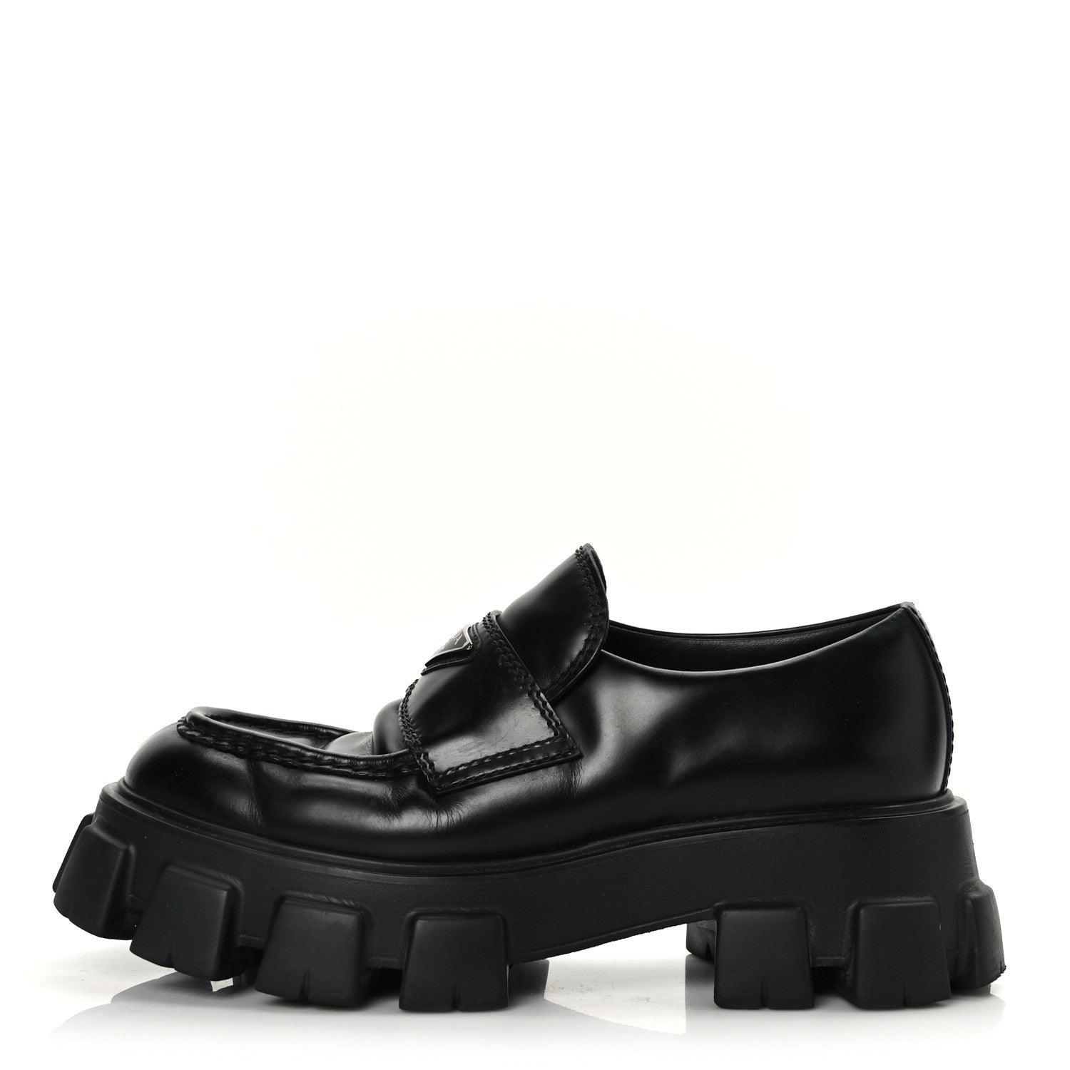 Prada Spazzolato Rois Metal Triangle Logo Mens Monolith 60mm Loafers 8 Black 1 of 10