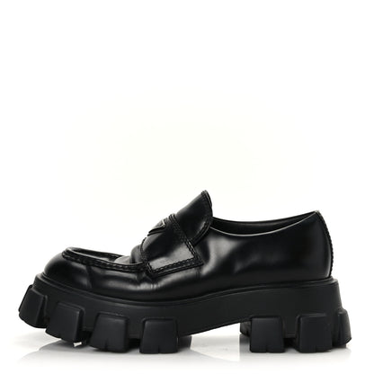 Prada Spazzolato Rois Metal Triangle Logo Mens Monolith 60mm Loafers 8 Black 1 of 10