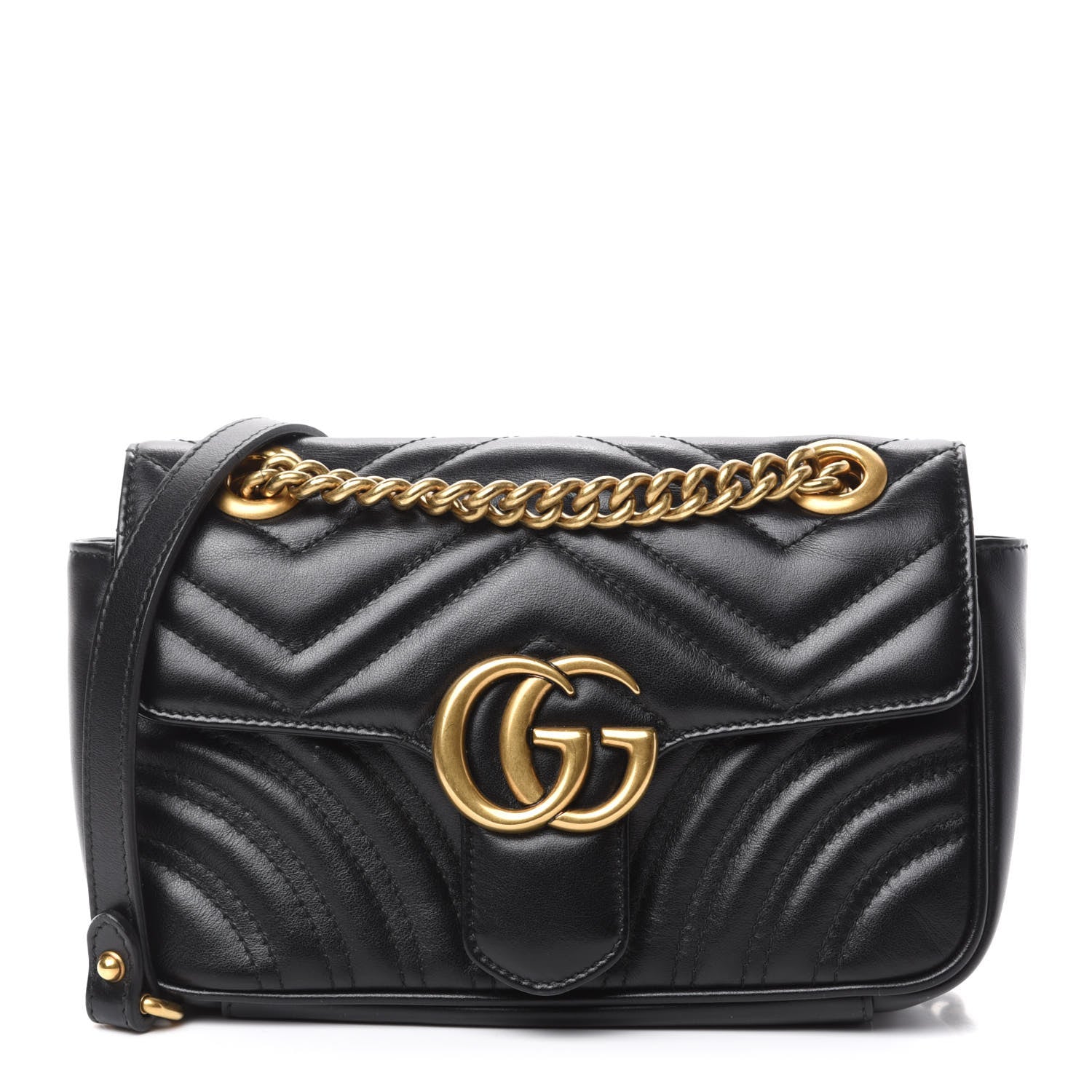 Gucci Calfskin Matelasse Mini GG Marmont Shoulder Bag Black 1 of 12