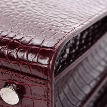 Saint Laurent Calfskin Crocodile Embossed Small Sac de Jour Wine 12 of 15