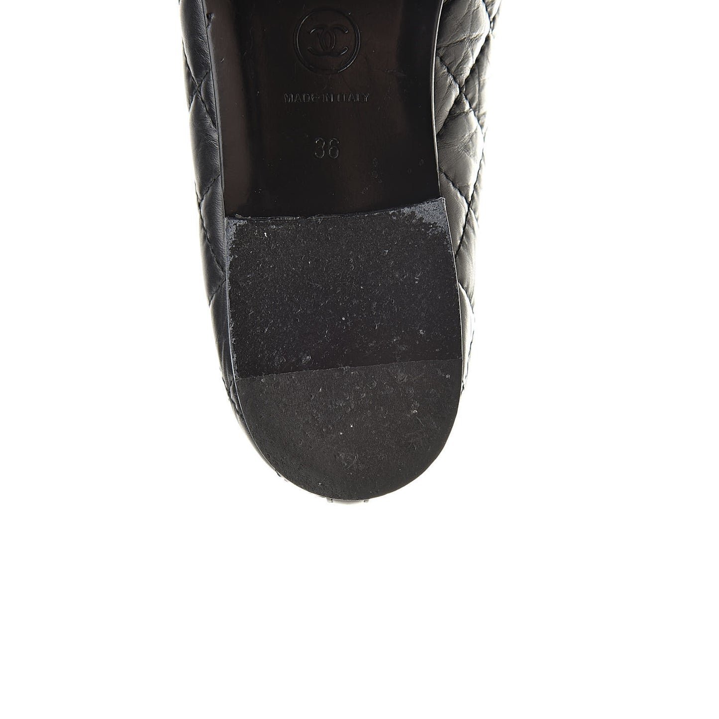Aged Calfskin Quilted Cap Toe Ballerina Flats 36 Black