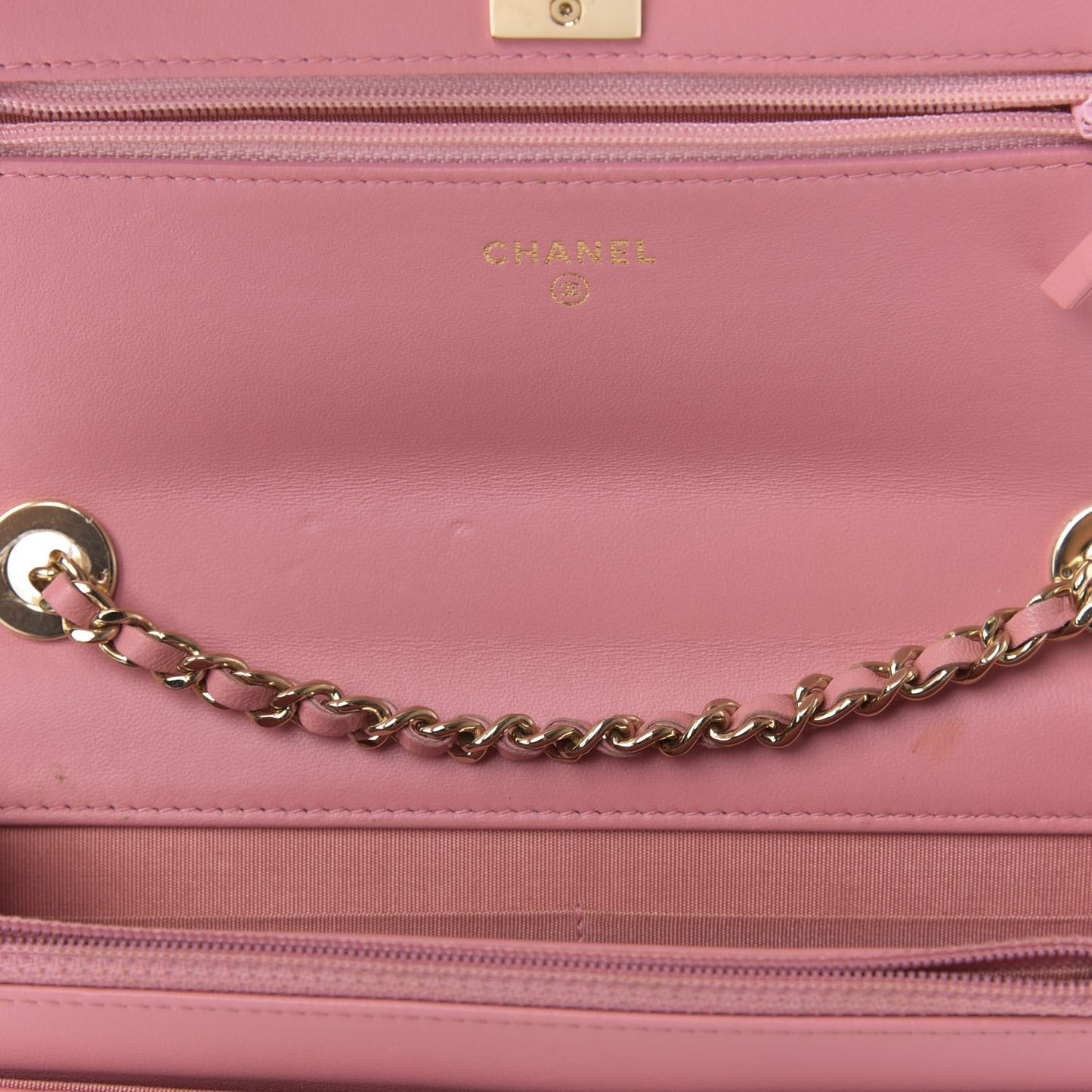 Lambskin Chevron Quilted Trendy CC Wallet On Chain WOC Pink