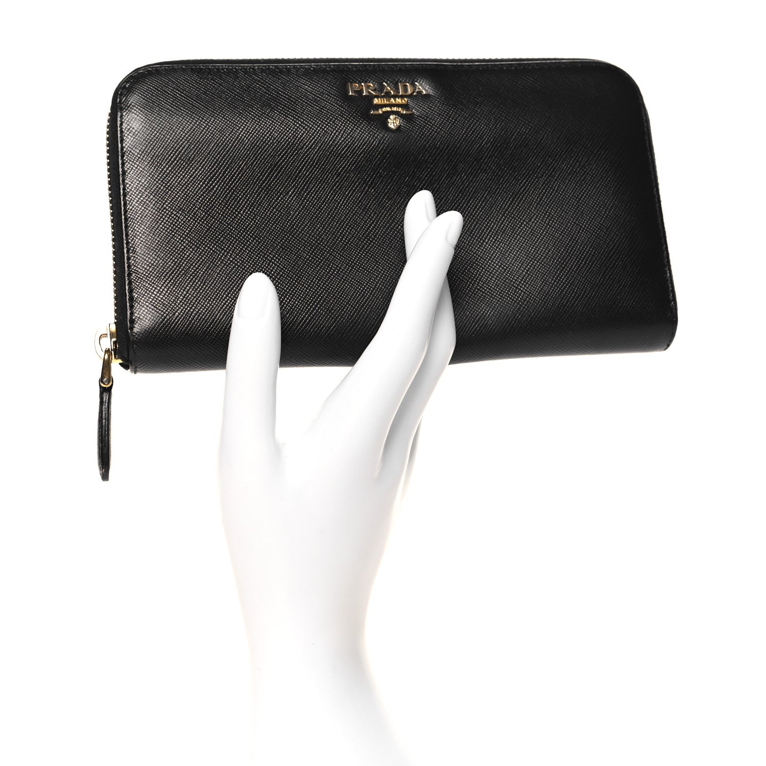 Prada Saffiano Metal Zip Around Wallet Black 2 of 7