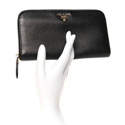 Prada Saffiano Metal Zip Around Wallet Black 2 of 7