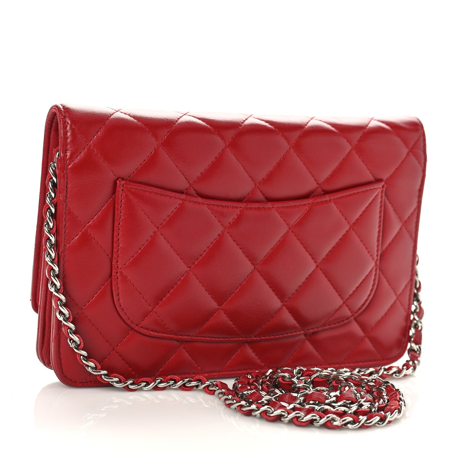 Chanel Lambskin Quilted Wallet On Chain WOC Red 3 of 9