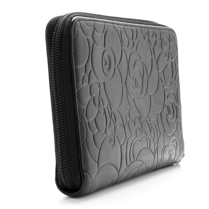 Chanel Lambskin Camellia Embossed Zip Around Organizer Wallet Black 3 of 16