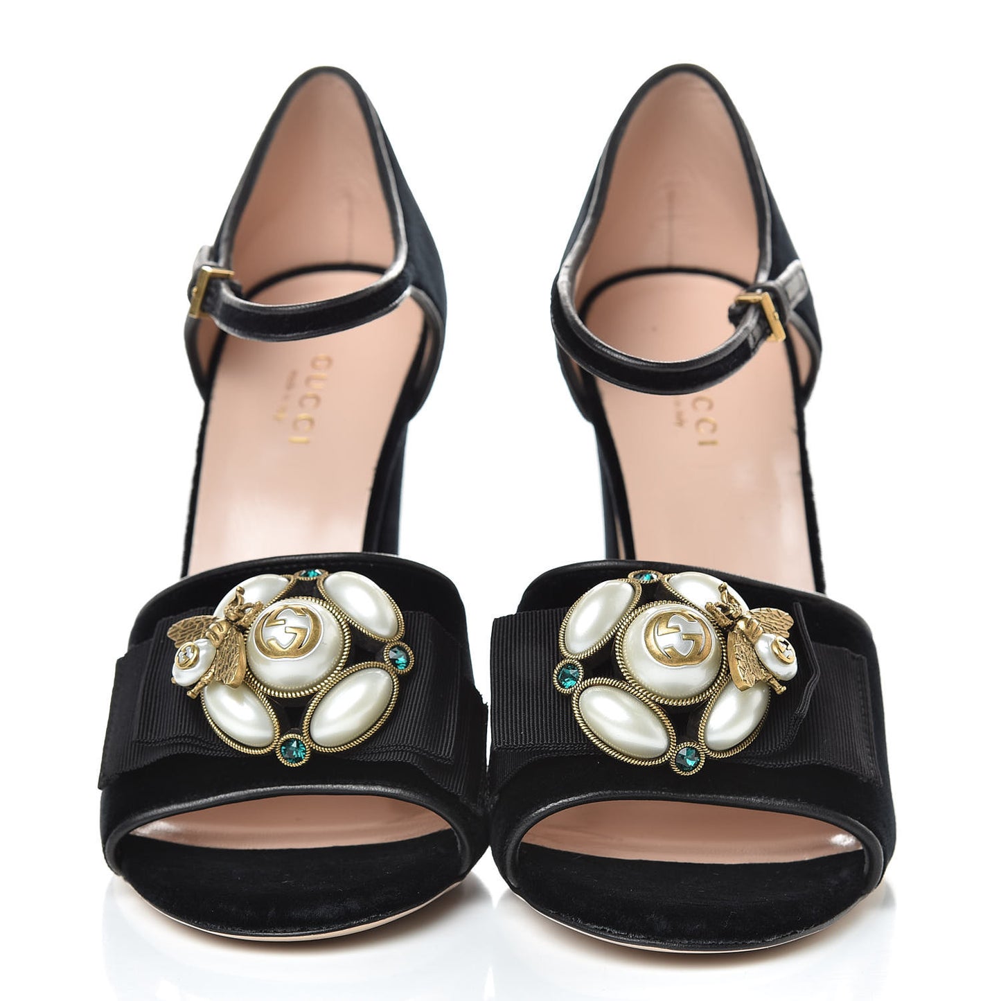 Velvet Pearl Bee Embellished Sandals 38 Black