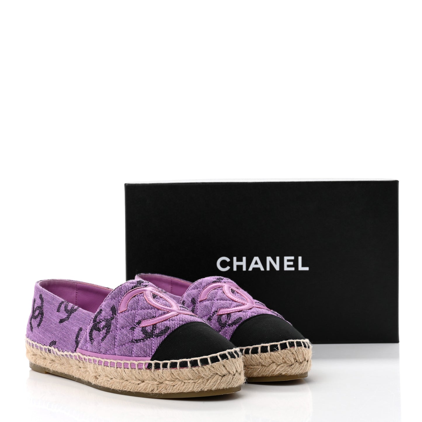 Cotton Jacquard Grosgrain CC Print Espadrilles 38 Purple Black