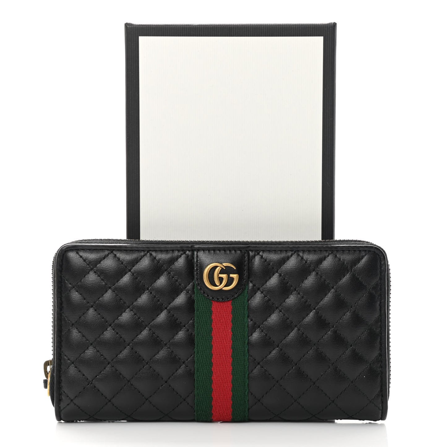 Calfskin Web Trapuntata GG Zip Around Wallet Black
