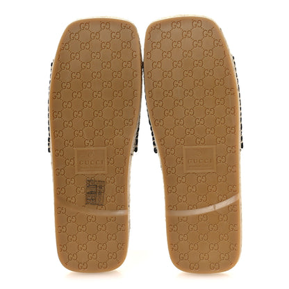 Gucci Macrochet Raffia Logo Flat Slide Espadrille Sandals 38 Blue Great White 8 of 13