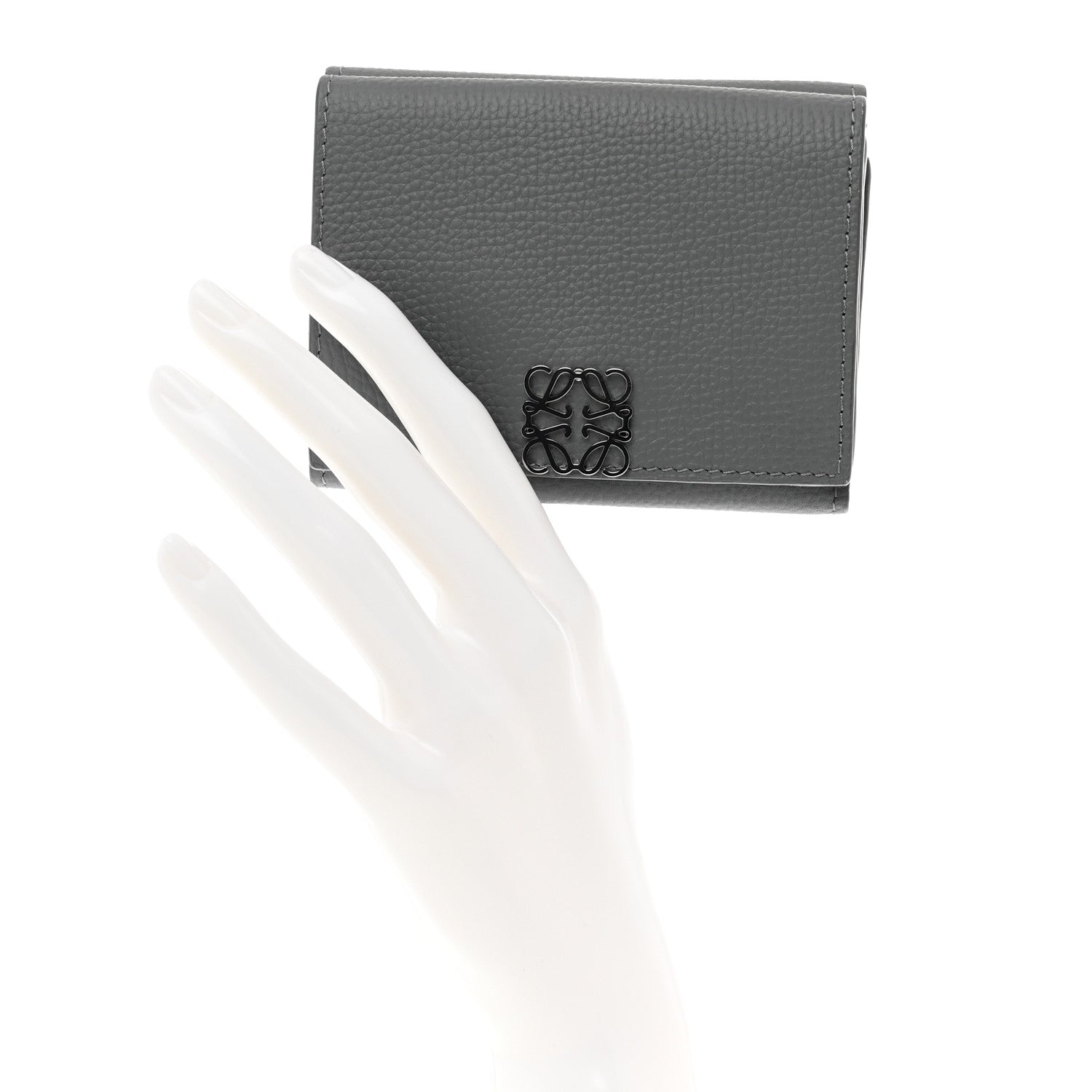 Loewe Grained Calfskin Anagram Trifold Wallet Asphalt Grey 2 of 7