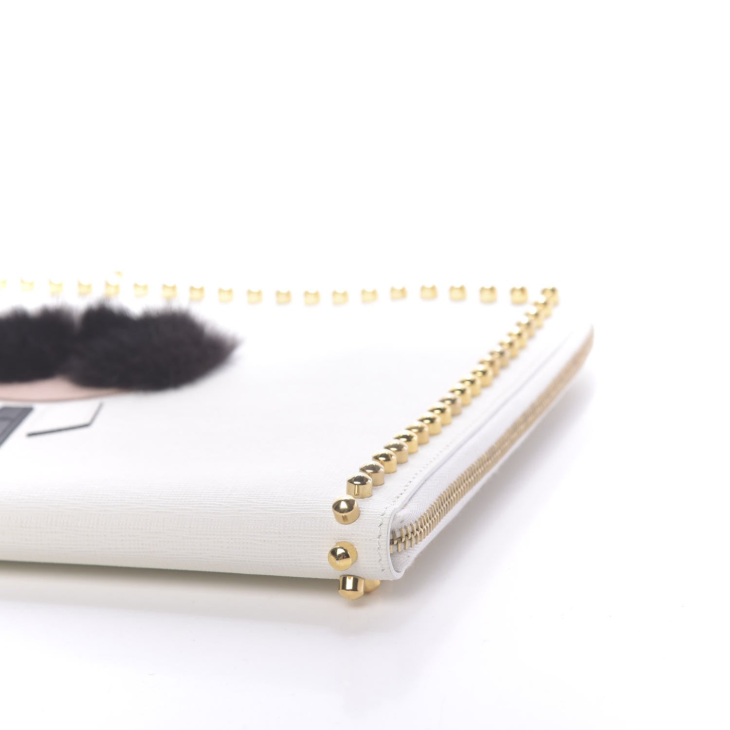 Fendi Vitello Elite Mink Fur Studded Karlito Zip Around Pouch White 9 of 11