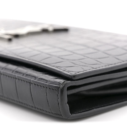 Saint Laurent Crocodile Embossed Calfskin Monogram Chain Wallet Black 9 of 12