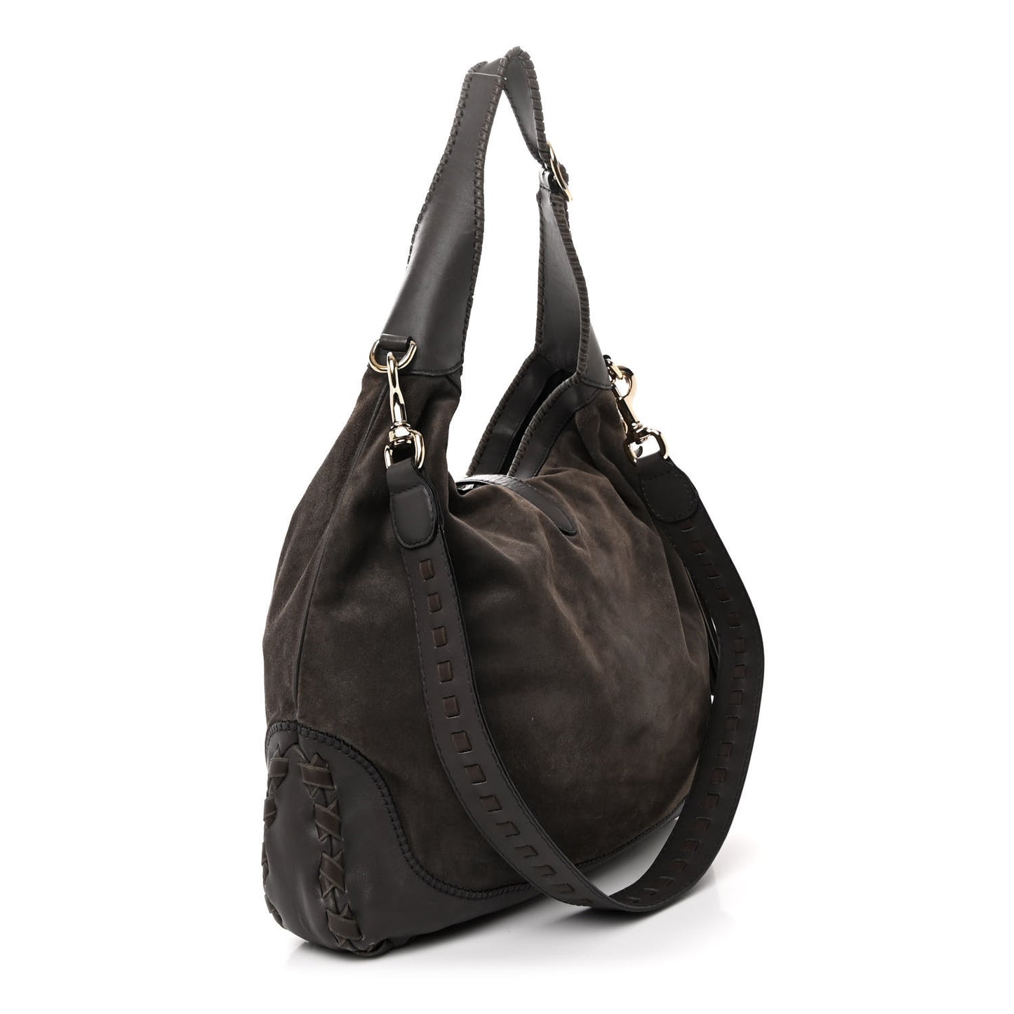 Calfskin Suede Large New Jackie Web Shoulder Bag Grey