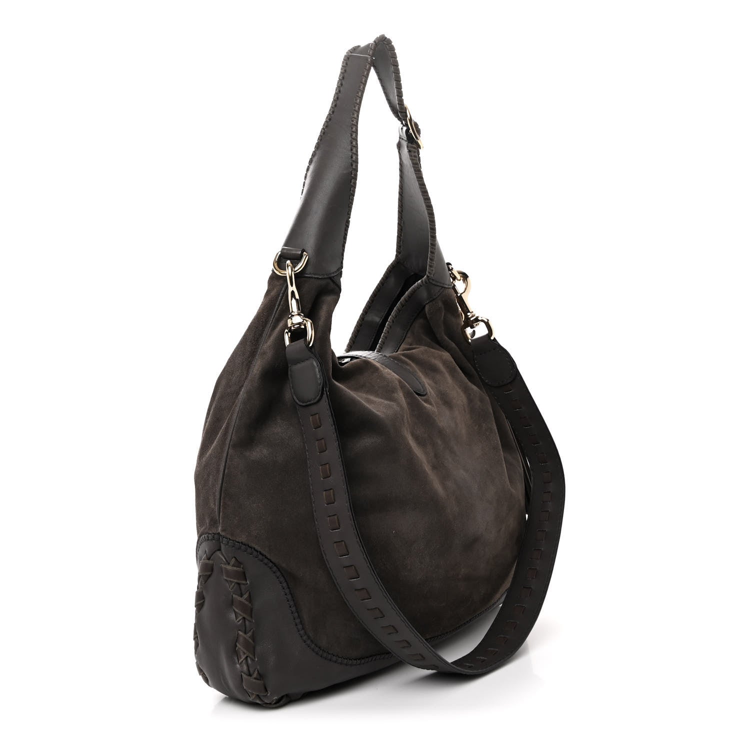 Gucci Calfskin Suede Large New Jackie Web Shoulder Bag Grey 3 of 12