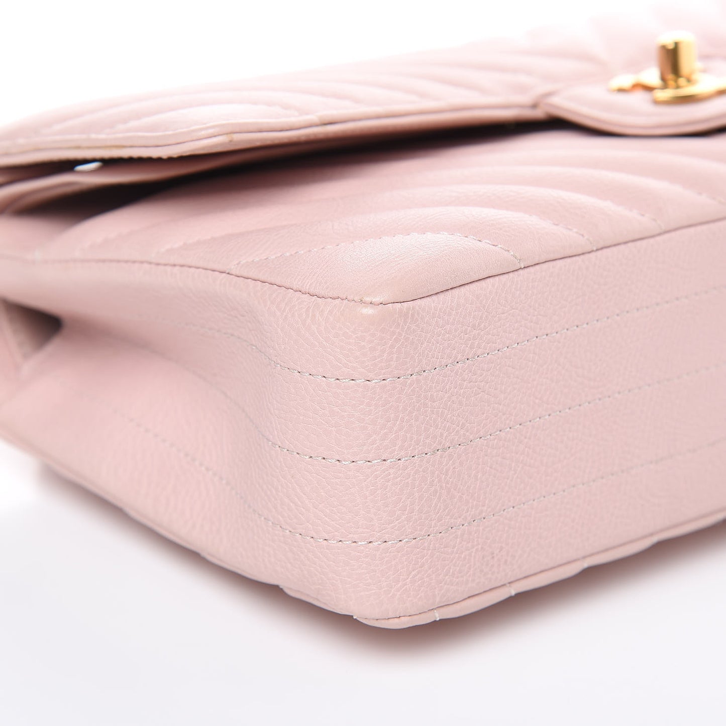 Calfskin Chevron Quilted Medium Double Flap Light Pink