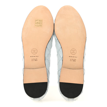 Chanel Denim Embroidered Grosgrain CC Cap Toe Ballerina Flats 37.5 Light Blue Black 6 of 9
