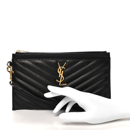 Saint Laurent Grain De Poudre Chevron Monogram Large Bill Pouch Black 2 of 13