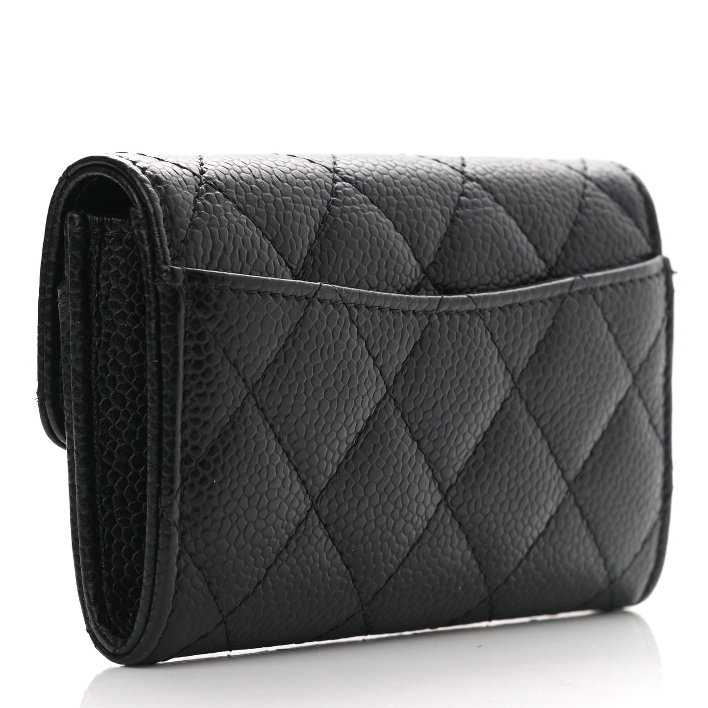 Caviar Quilted Flap Card Holder Wallet Black