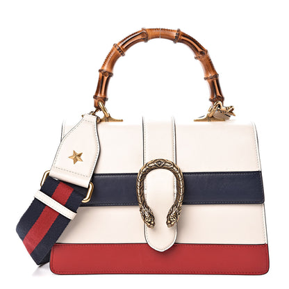 Gucci Calfskin Bamboo Web Medium Dionysus Top Handle Bag White Blue Hibiscus Red 1 of 12