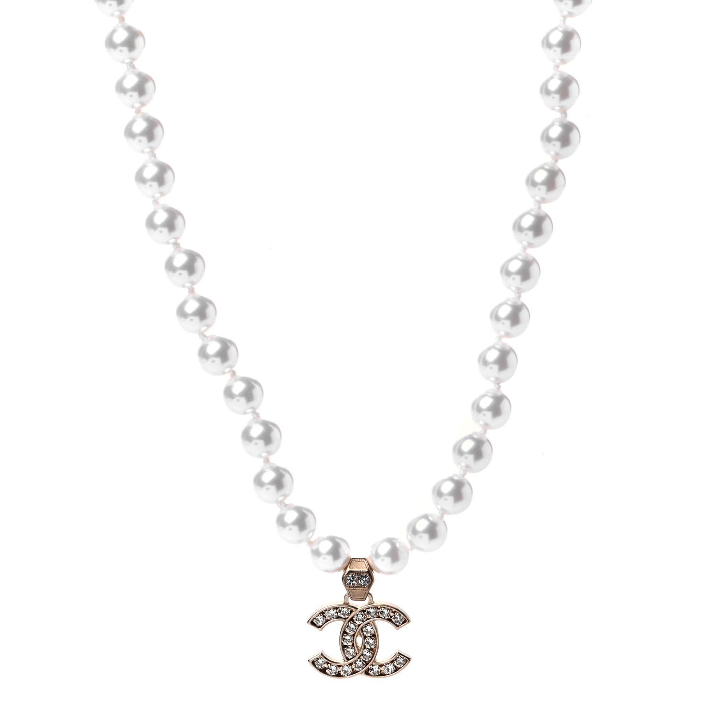 Pearl Crystal CC Short Necklace Gold