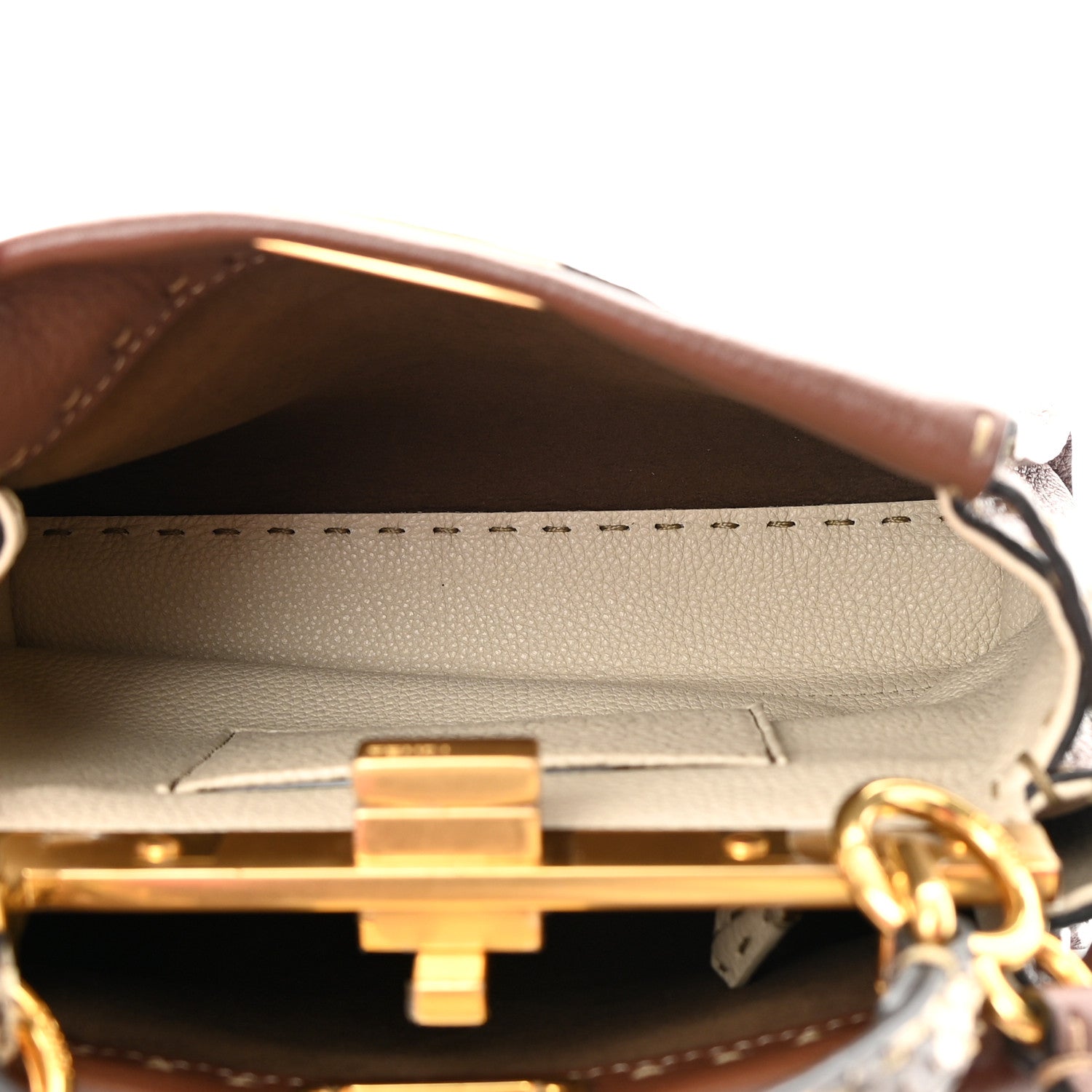 Fendi Cuoio Romano Snakeskin Selleria Bi-Color Mini Peekaboo Iconic Satchel Ghianda Camelia White 6 of 13