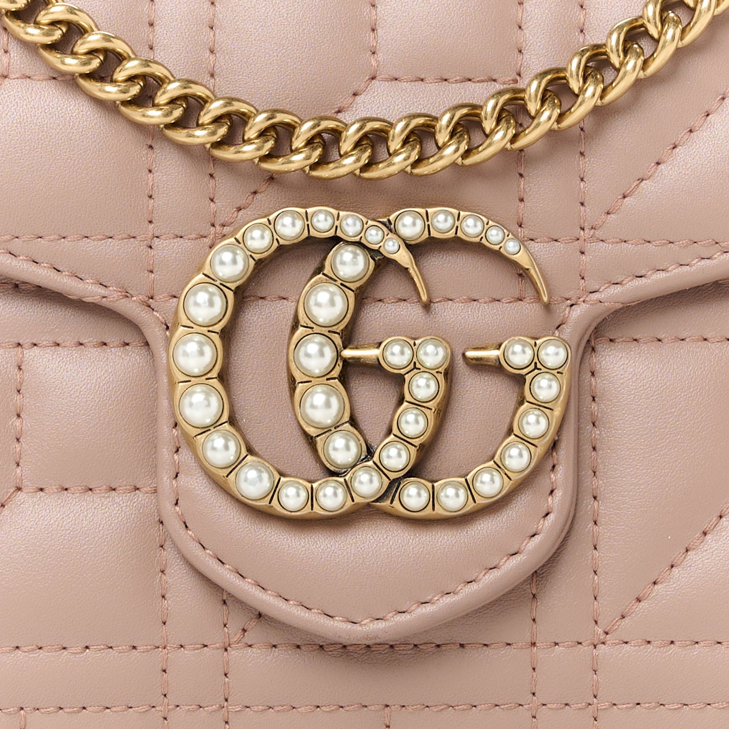 Calfskin Matelasse Mini Pearly GG Marmont Chain Wallet Porcelain Rose