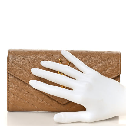 Saint Laurent Grain De Poudre Matelasse Chevron Monogram Flap Wallet Cork 2 of 9