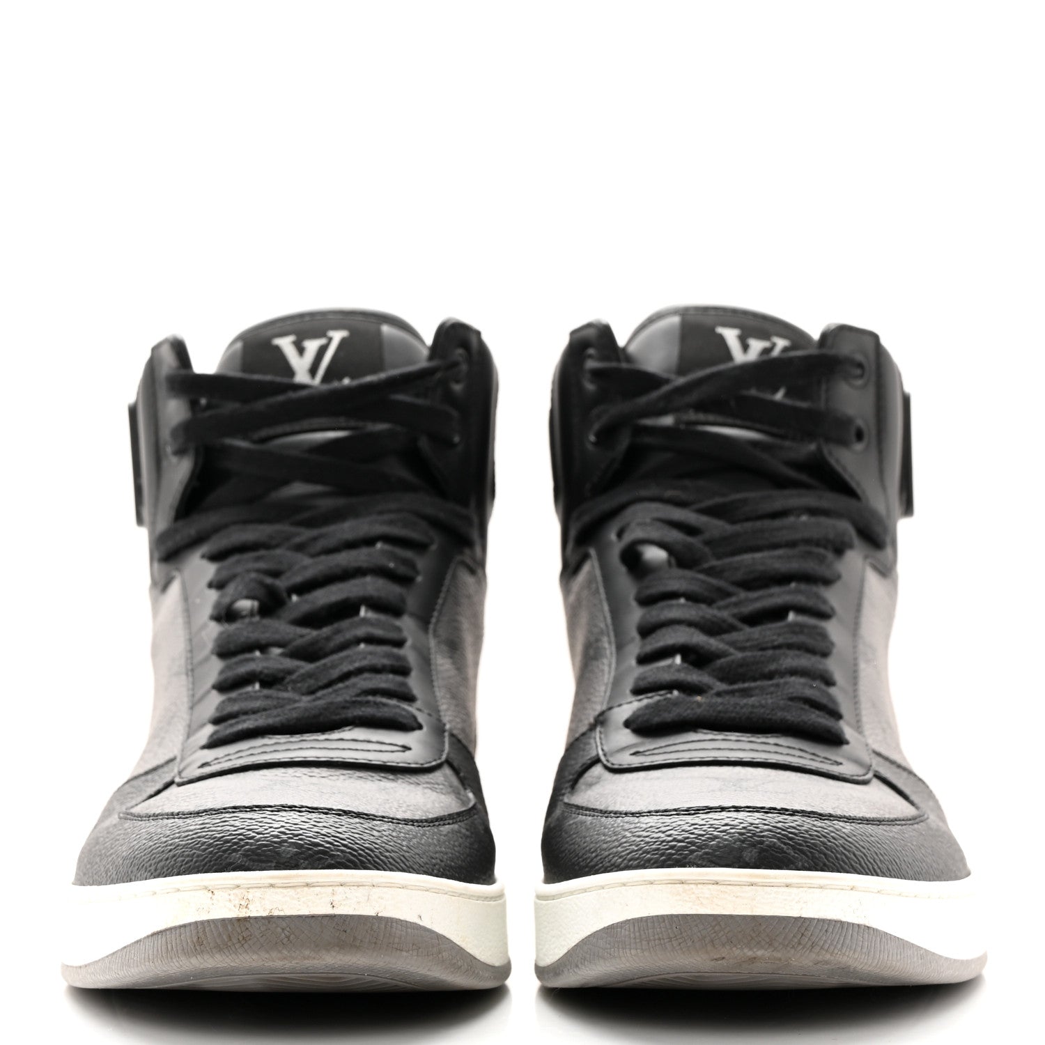 Louis Vuitton Calfskin Monogram Eclipse Mens Rivoli High Top Sneakers 9 Black Grey 2 of 12