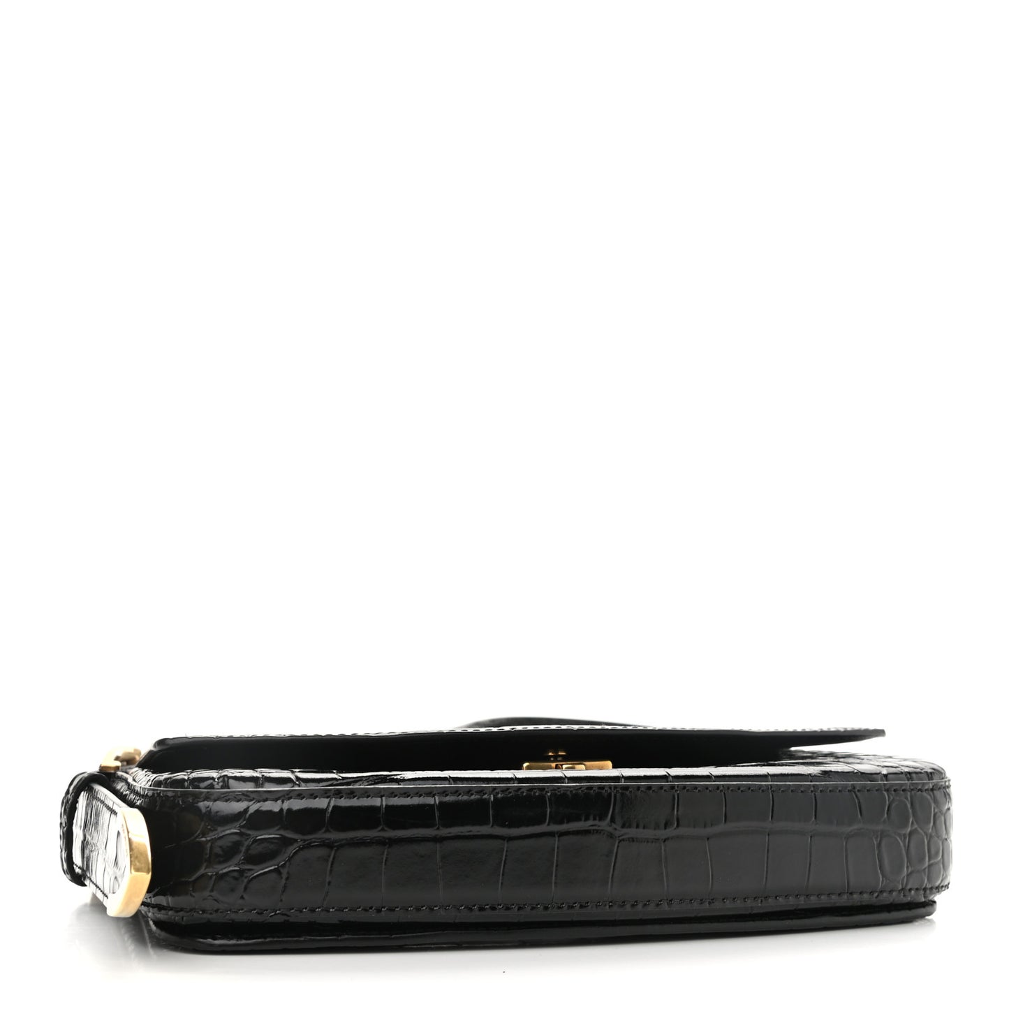 Shiny Calfskin Crocodile Embossed Ghost Sling Bag Black