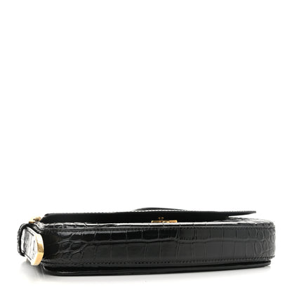Balenciaga Shiny Calfskin Crocodile Embossed Ghost Sling Bag Black 4 of 11