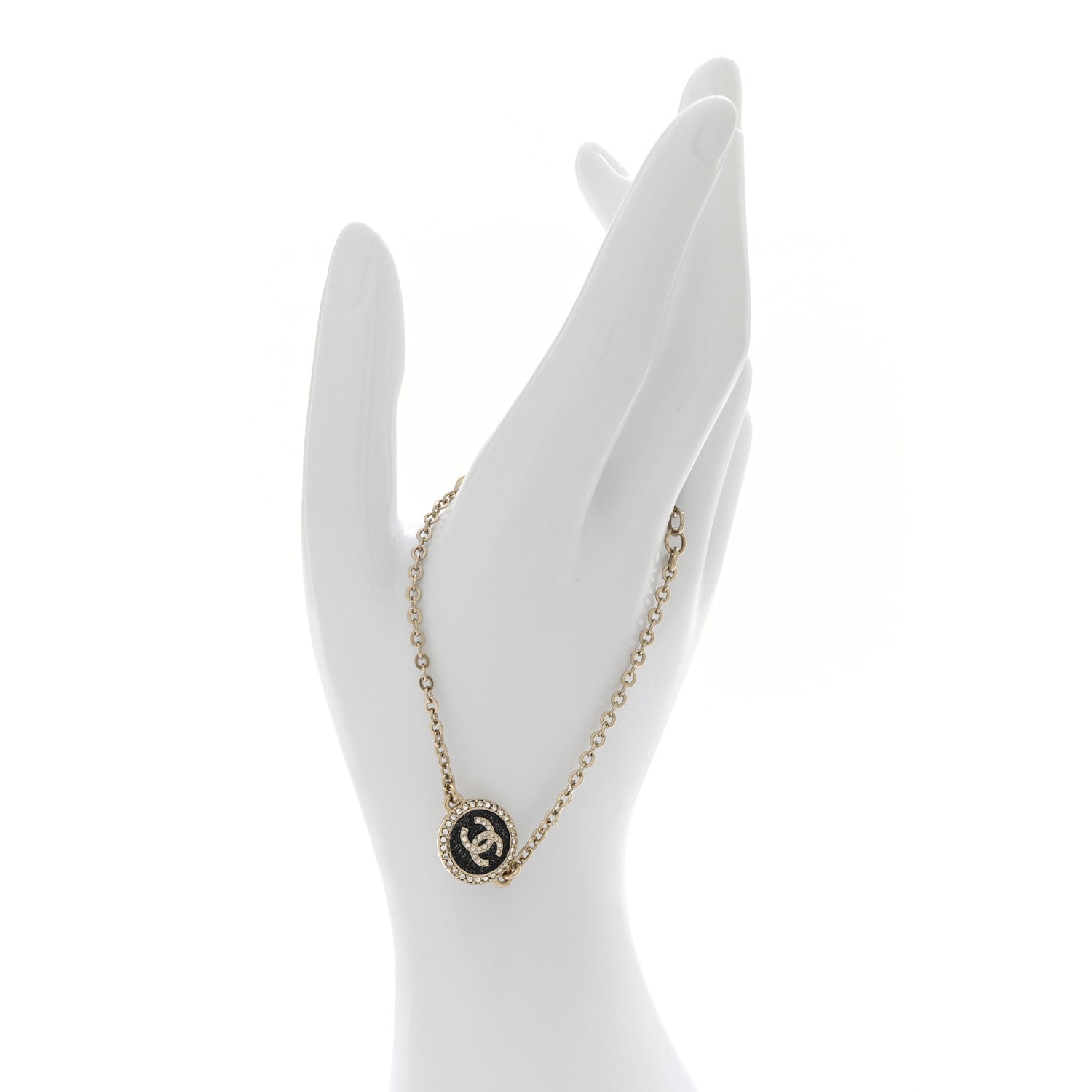 Chanel Metal Resin Crystal CC Bracelet Gold Black 2 of 5