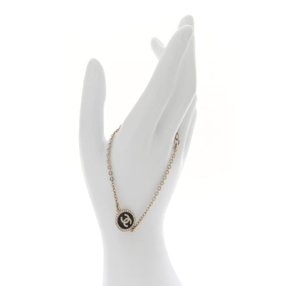 Chanel Metal Resin Crystal CC Bracelet Gold Black 2 of 5
