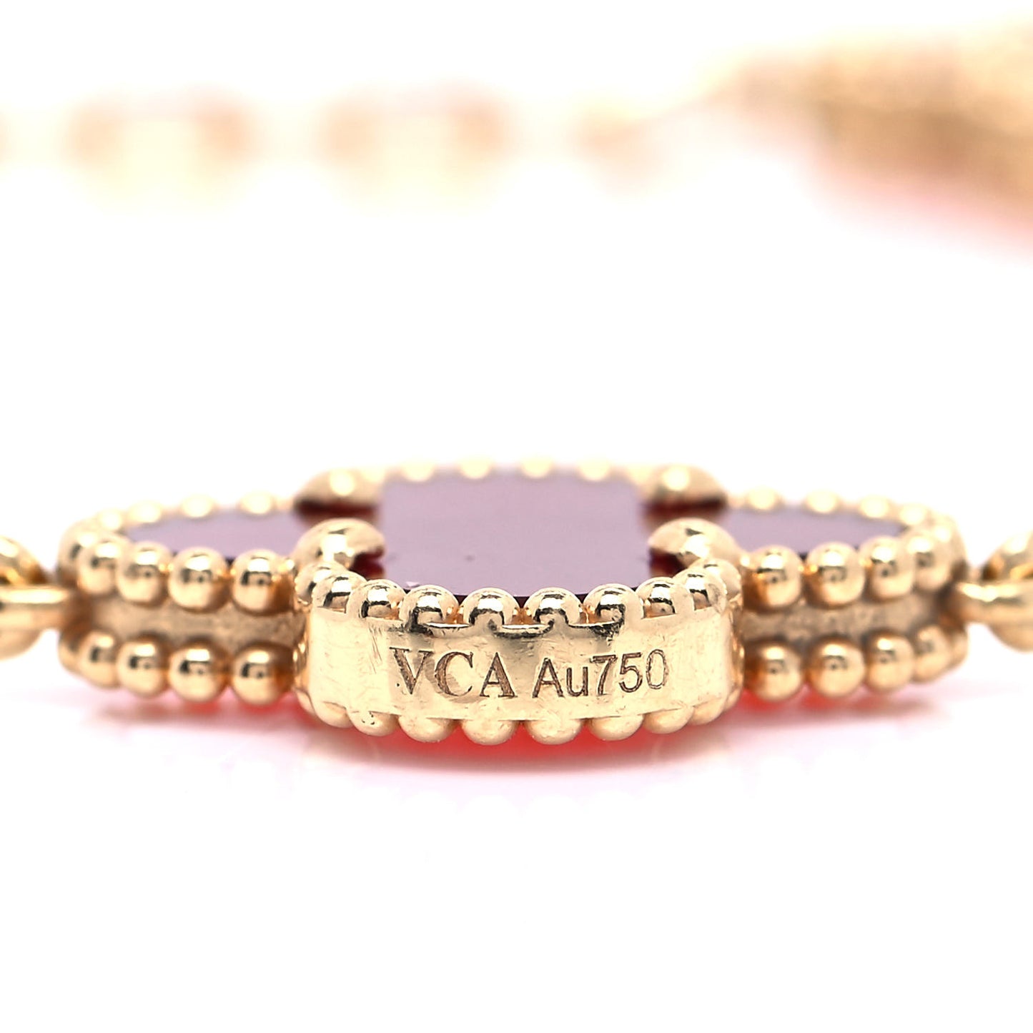18K Yellow Gold Carnelian 5 Motifs Vintage Alhambra Bracelet
