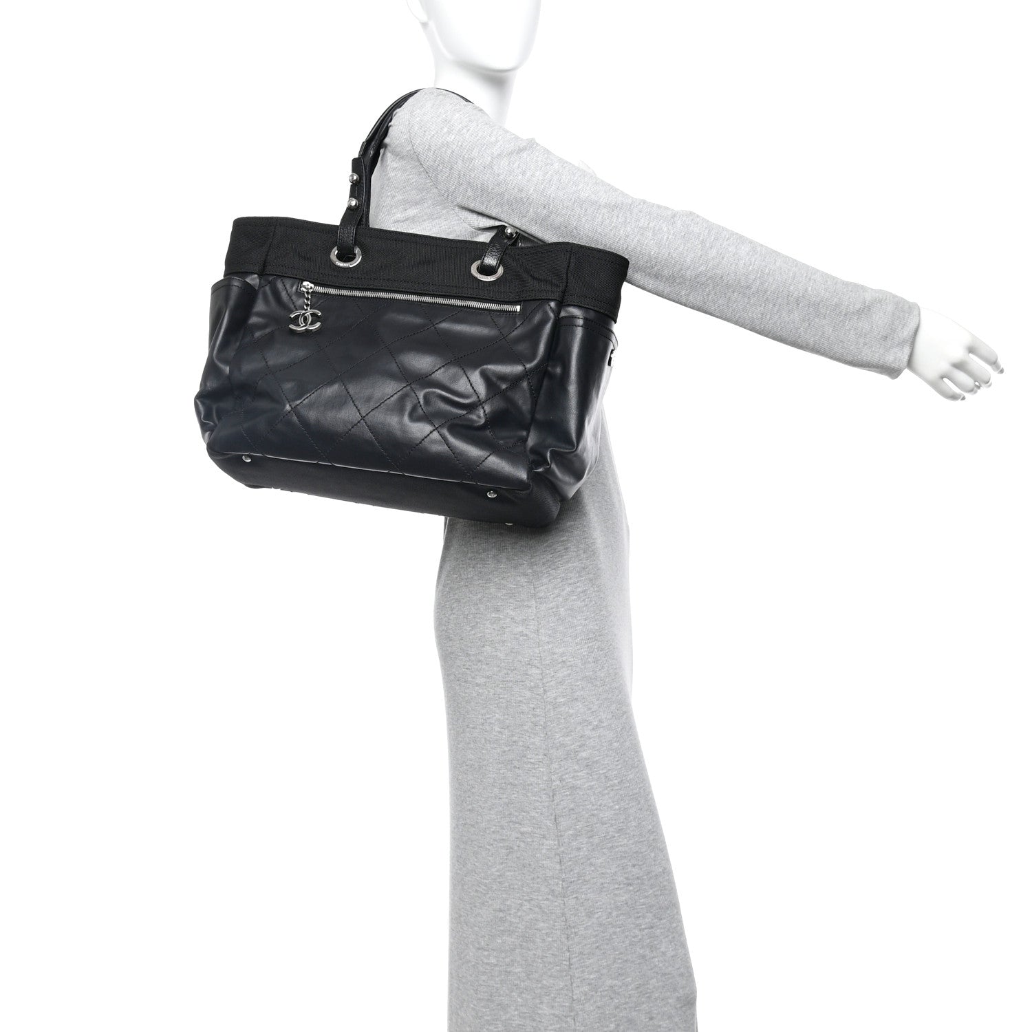 Chanel Coated Canvas Quilted Large Paris Biarritz Tote Black 2 of 10