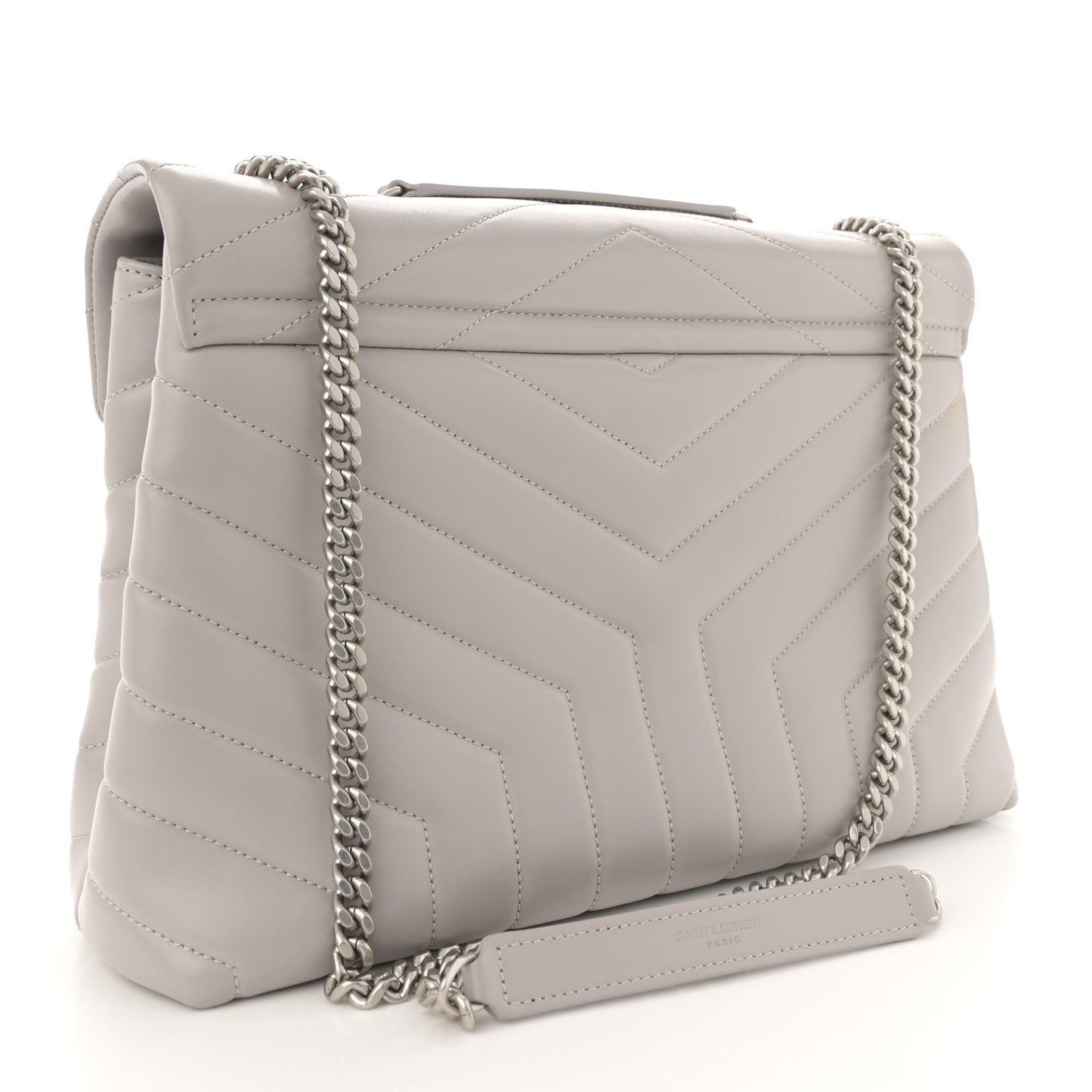 Calfskin Y Quilted Monogram Medium Loulou Chain Satchel Light Gray