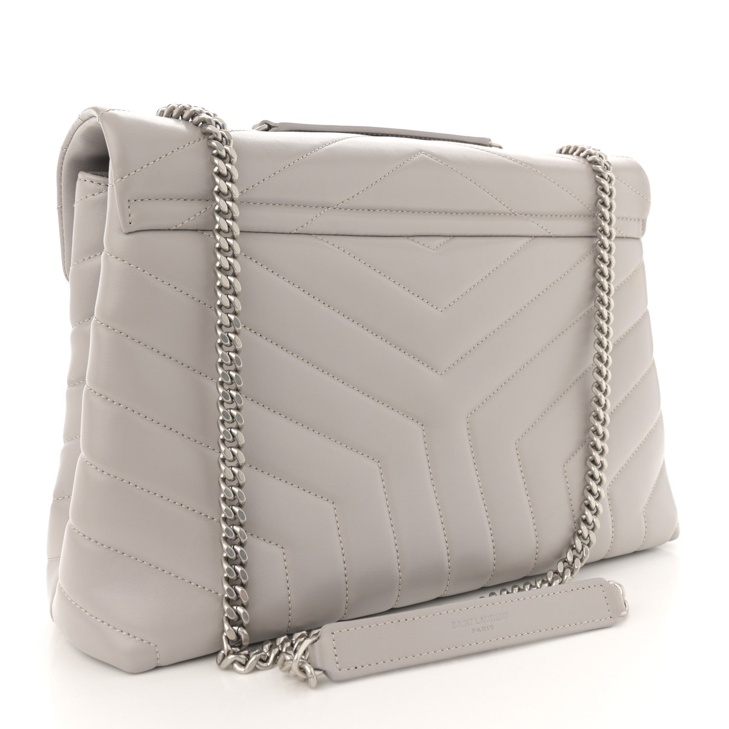 Saint Laurent Calfskin Y Quilted Monogram Medium Loulou Chain Satchel Light Gray 3 of 11