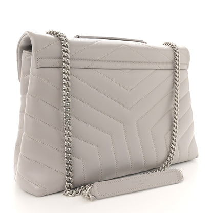 Saint Laurent Calfskin Y Quilted Monogram Medium Loulou Chain Satchel Light Gray 3 of 11