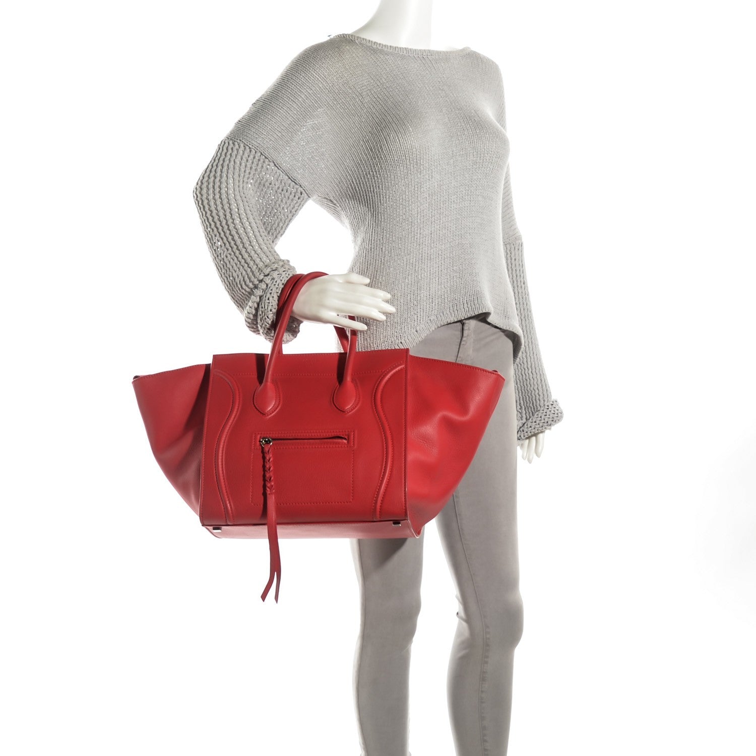 Celine Supple Calfskin Medium Phantom Luggage Vermillion 2 of 8