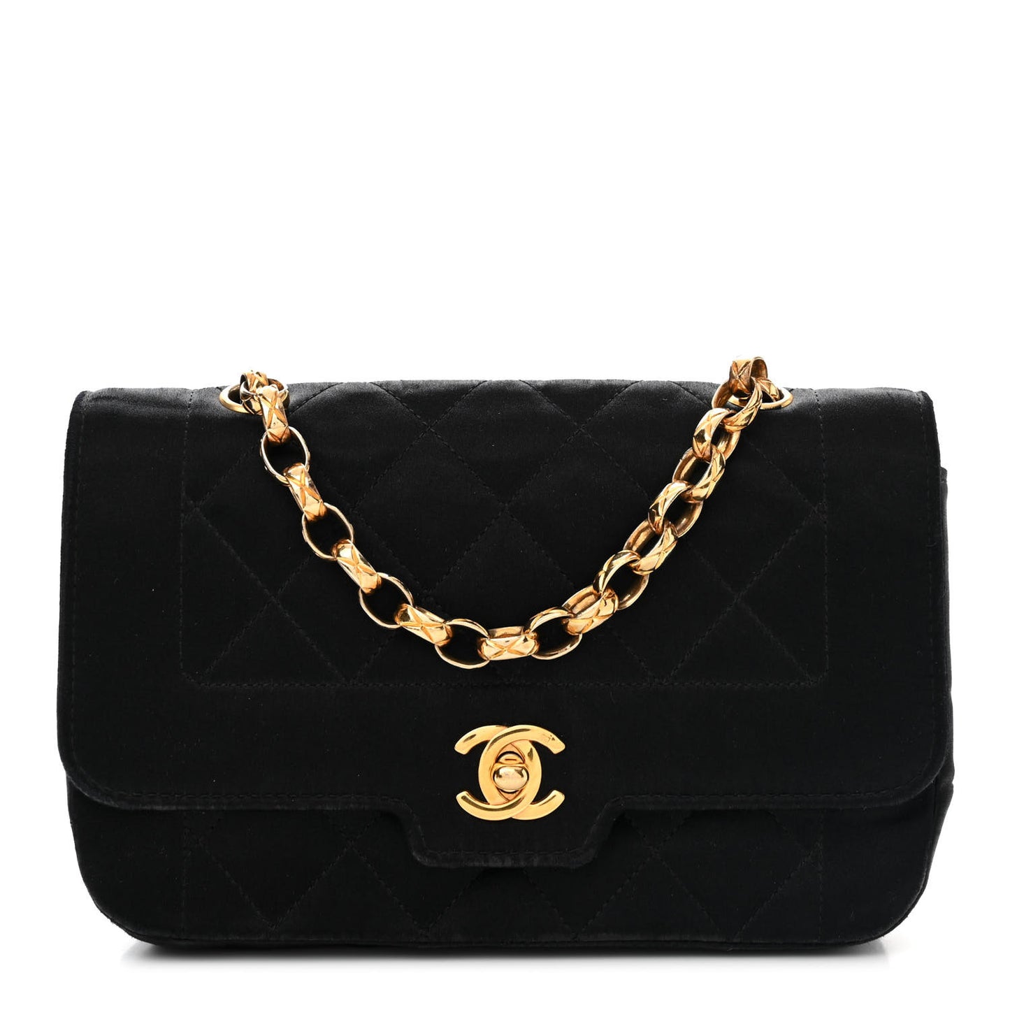 Satin Quilted Small Single Flap Bag Black