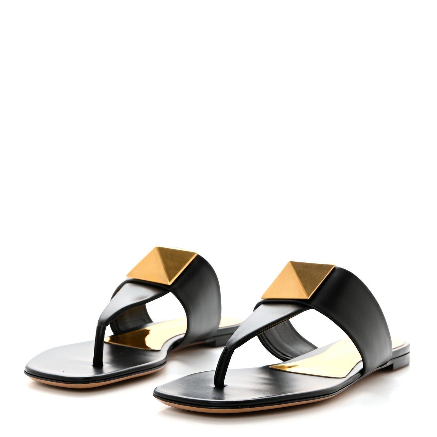 Calfskin One Stud Flat Thong Sandals 36.5 Black