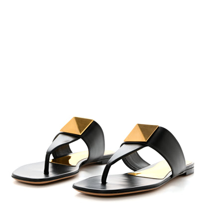 Valentino Garavani Calfskin One Stud Flat Thong Sandals 36.5 Black 3 of 9