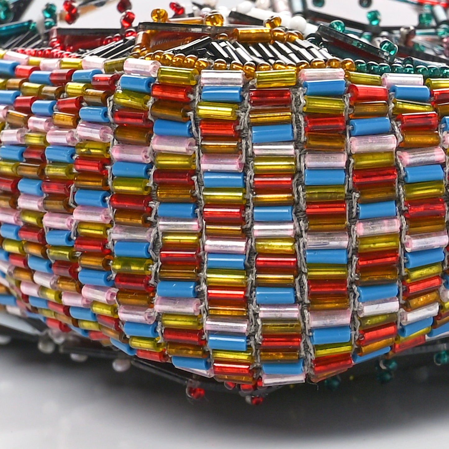 Snakeskin Beaded Embroidered Tortoise Baguette Black Multicolor