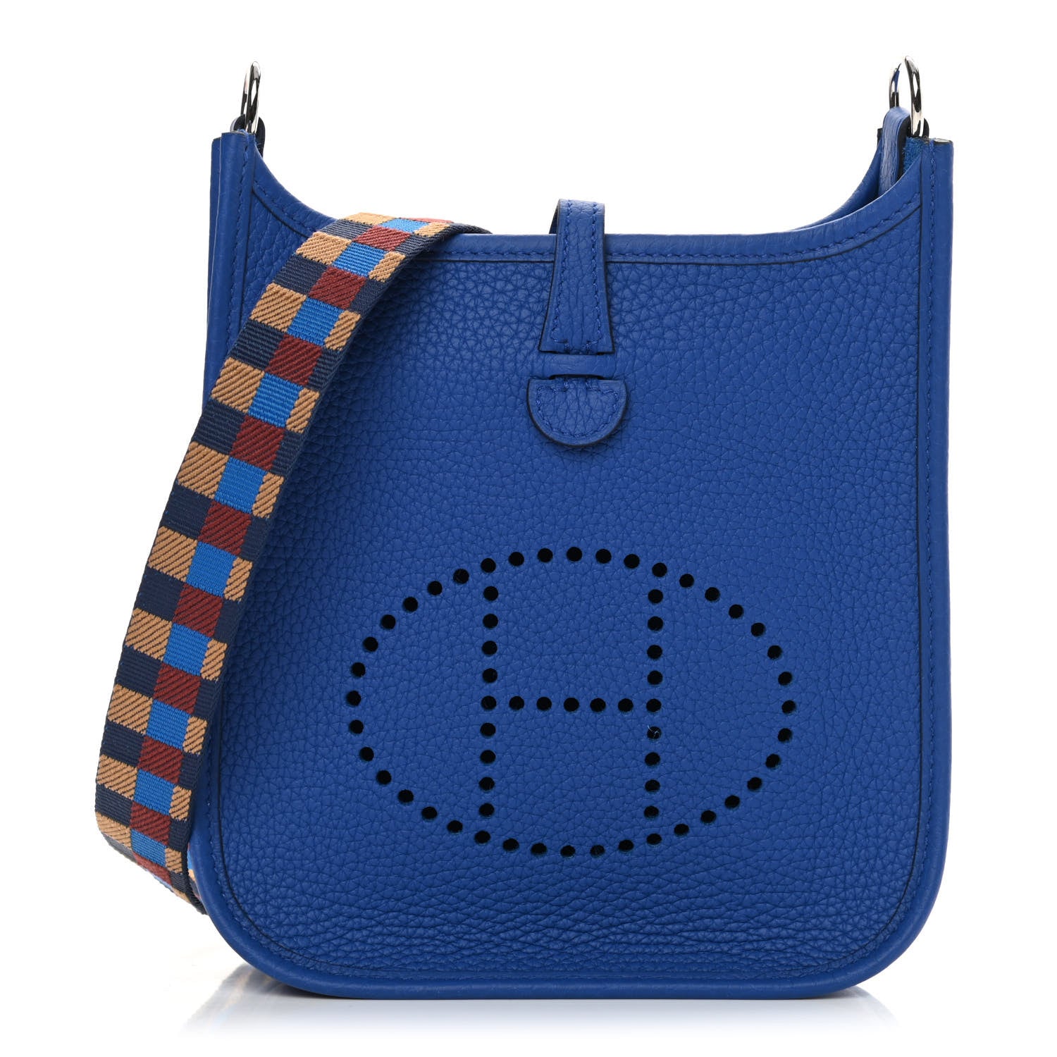 Hermes Taurillon Clemence Maxi Quadrille Evelyne TPM Royal Bleu Bleu Bill Biscuit Rouge H 1 of 11
