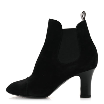 Louis Vuitton Suede Monogram Uniformes Cap Toe Chelsea 75mm Ankle Boots 37.5 Black 1 of 11