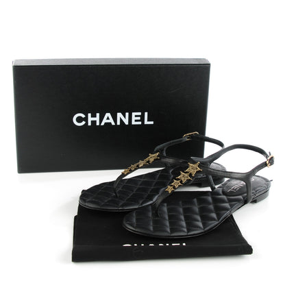 Chanel Calfskin Paris Dallas Quilted Star CC Thong Sandals Black 37.5 8 of 8