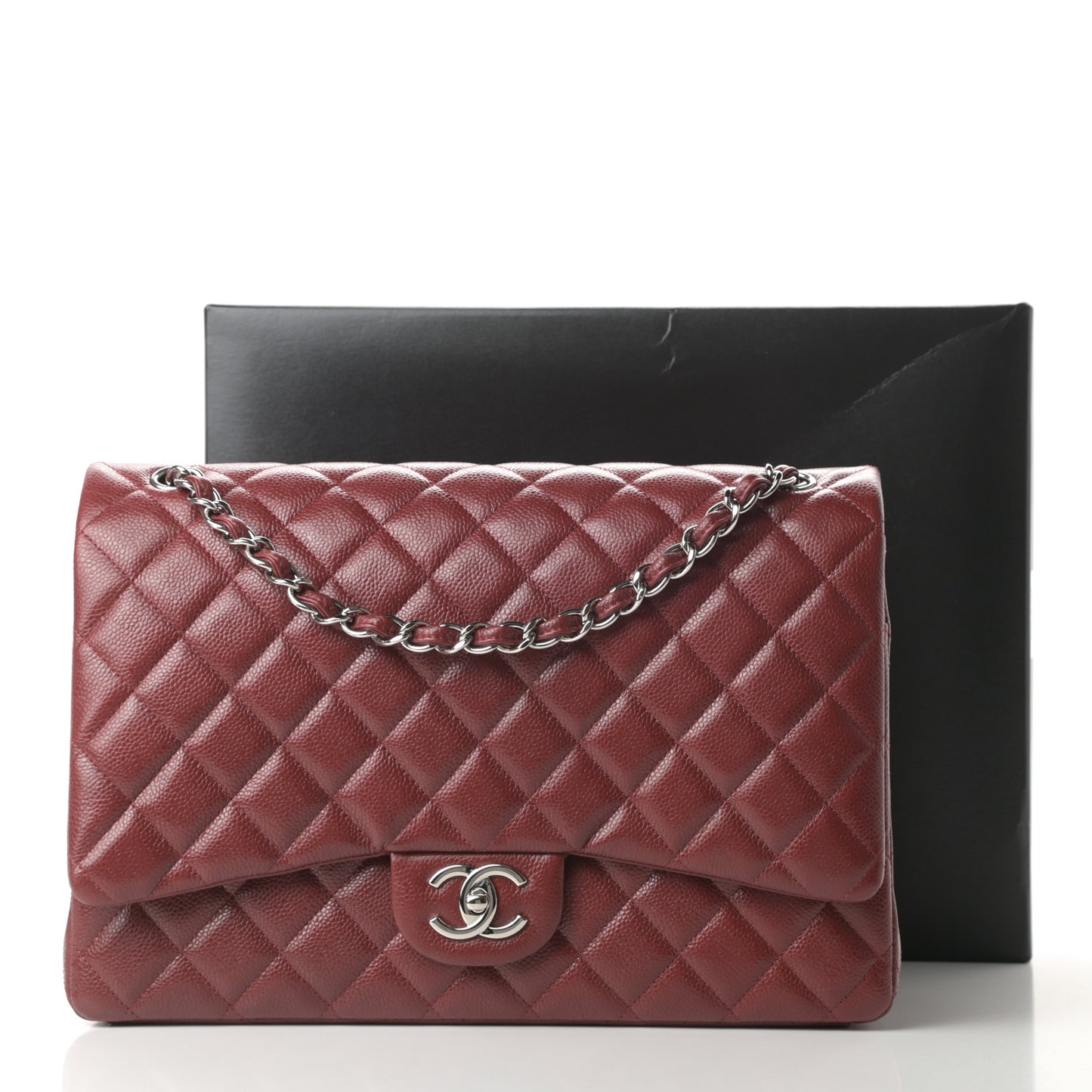 Caviar Quilted Maxi Double Flap Dark Red