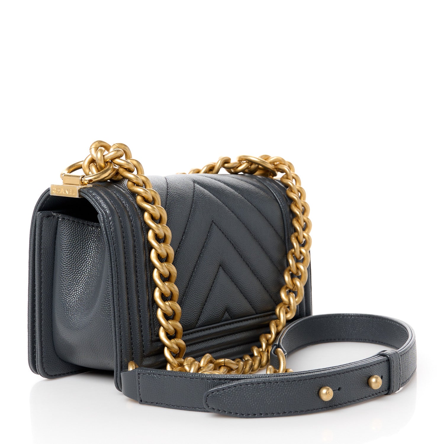 Chanel Caviar Chevron Quilted Small Boy Flap Dark Grey 3 of 10