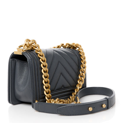 Chanel Caviar Chevron Quilted Small Boy Flap Dark Grey 3 of 10