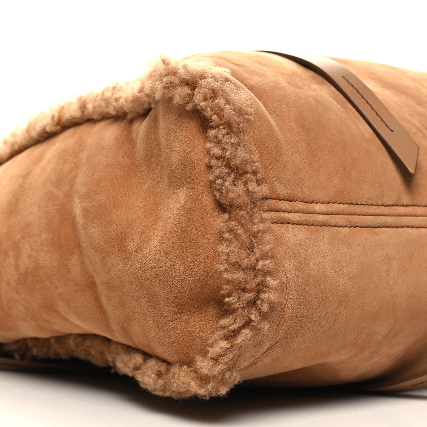 Miu Miu Shearling Suede Shopping Tote Caramel 10 of 11